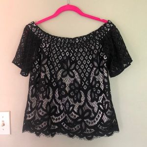 Stitch fix Off the shoulder black and white top